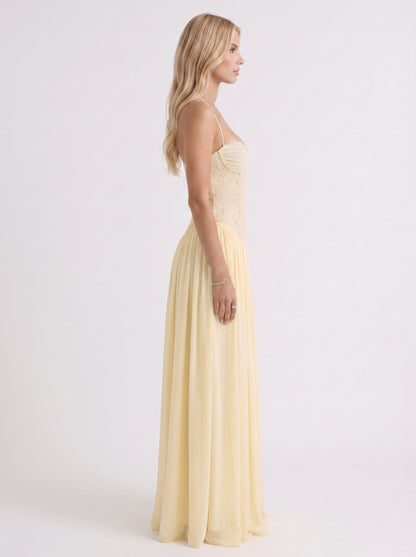 Corset Drop Waist Pleated Maxi Dress