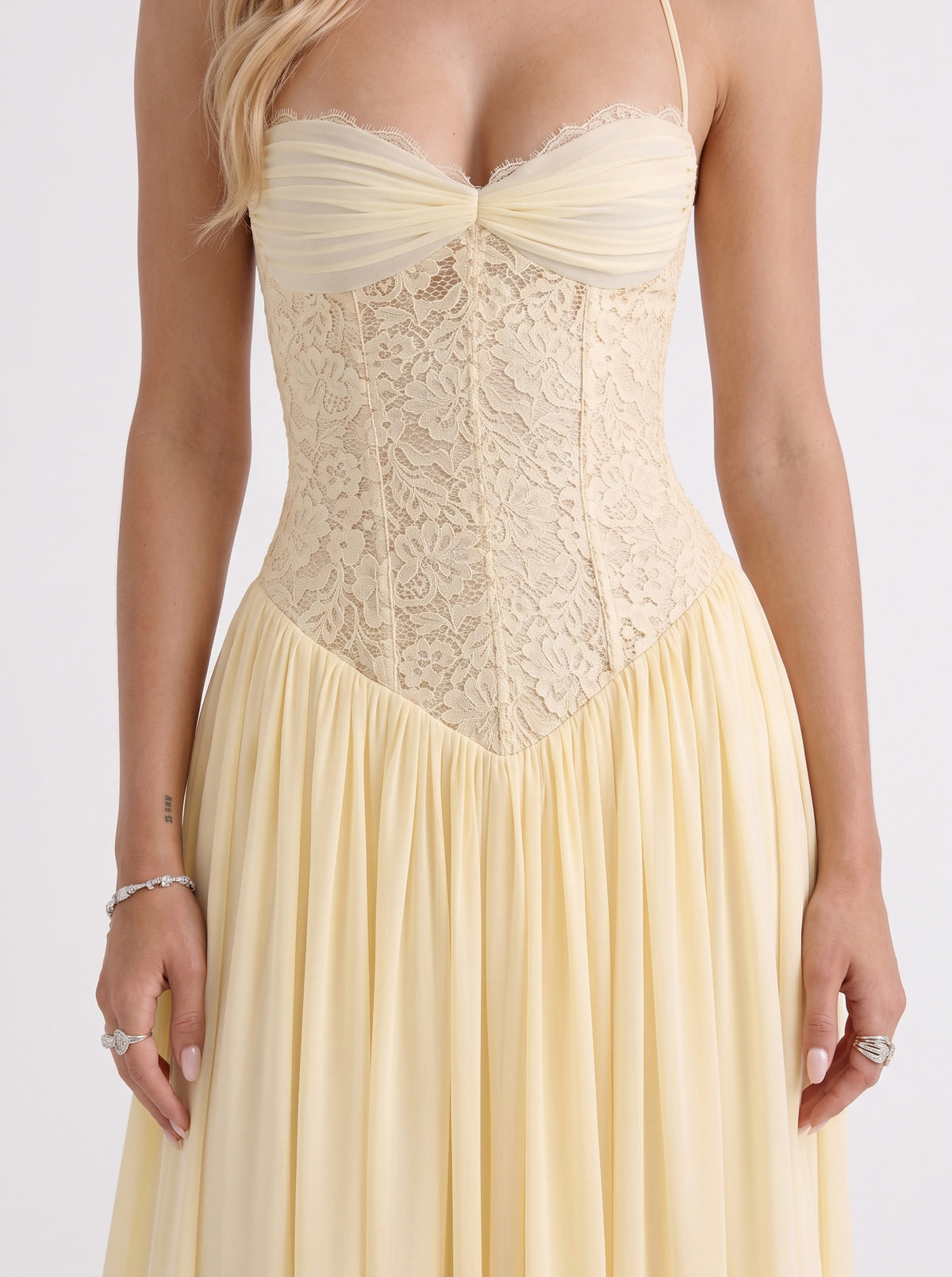 Corset Drop Waist Pleated Maxi Dress