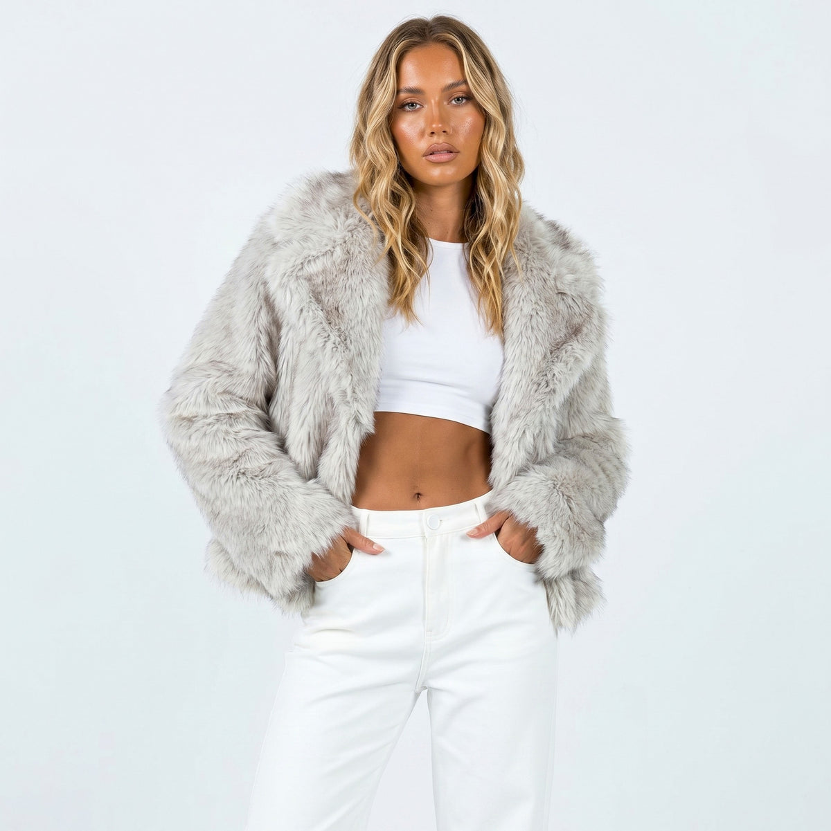 Cropped Long Sleeve Collared Jacket