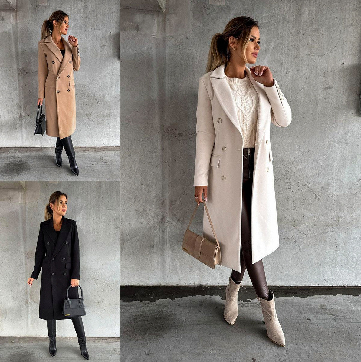Double Breasted Lapel Midi Coat