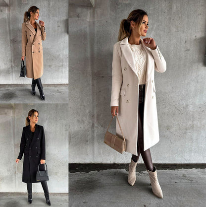 Double Breasted Lapel Midi Coat