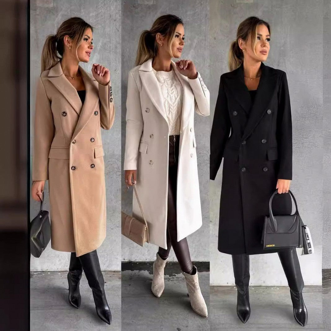 Double Breasted Lapel Midi Coat