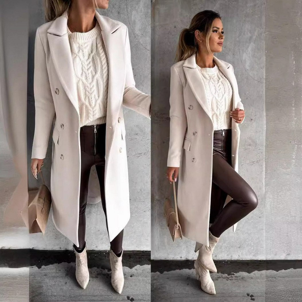 Double Breasted Lapel Midi Coat
