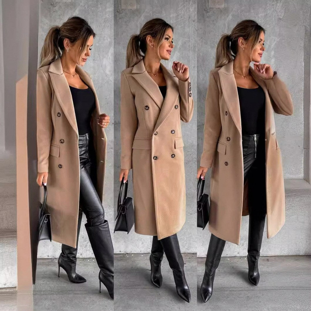 Double Breasted Lapel Midi Coat