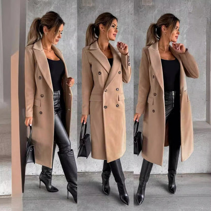 Double Breasted Lapel Midi Coat