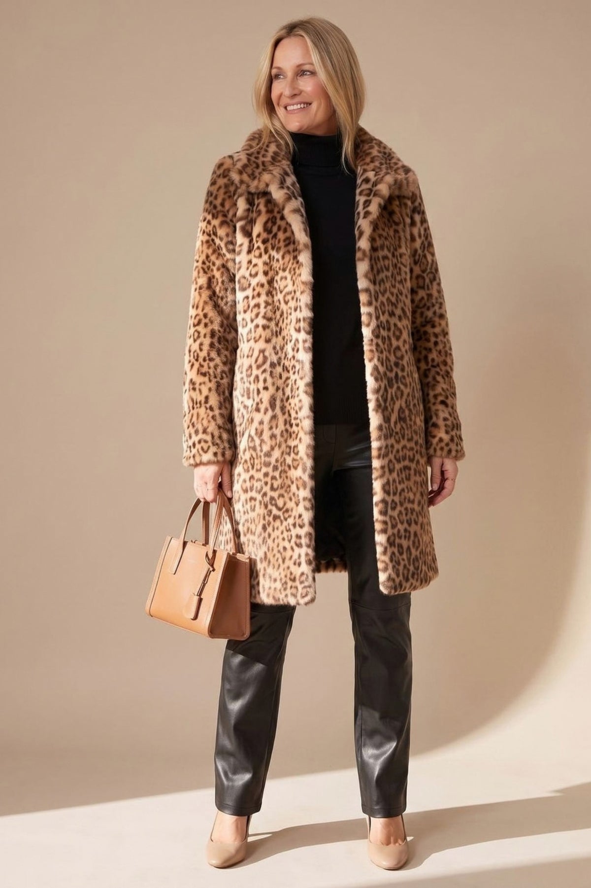 Faux Fur Leopard Print Coat
