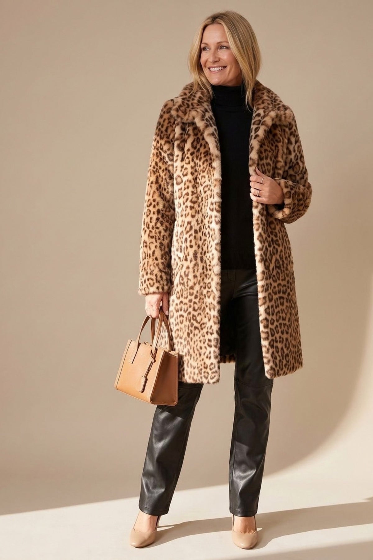 Faux Fur Leopard Print Coat
