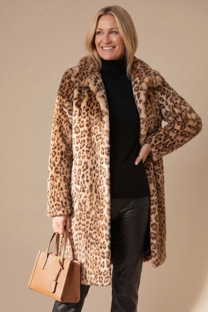 Faux Fur Leopard Print Coat