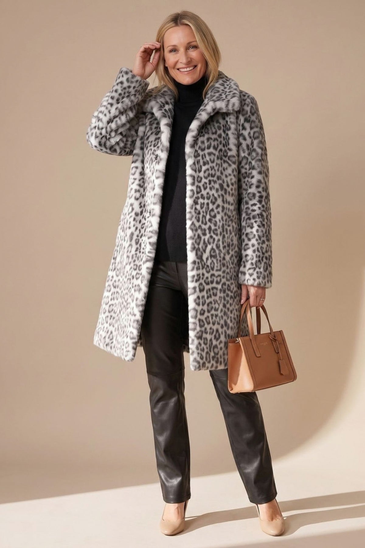 Faux Fur Leopard Print Coat