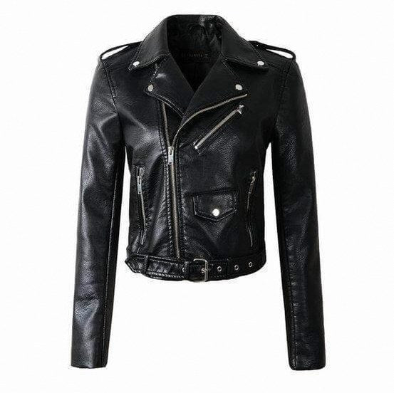 Faux Leather Belted Moto Jacket