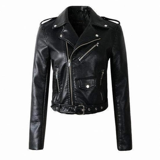 Faux Leather Belted Moto Jacket