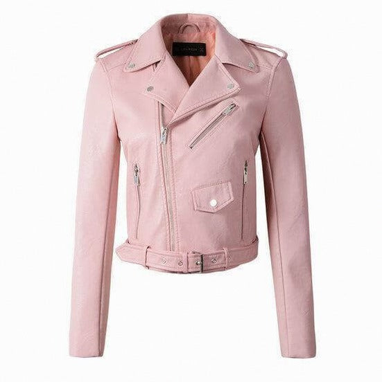 Faux Leather Belted Moto Jacket
