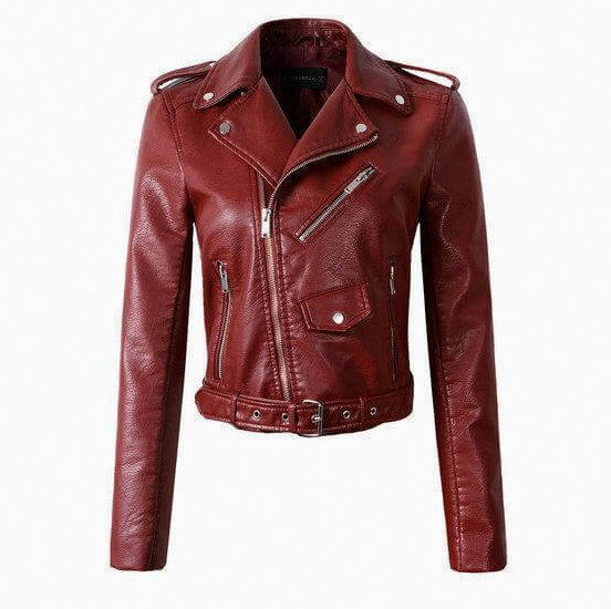 Faux Leather Belted Moto Jacket