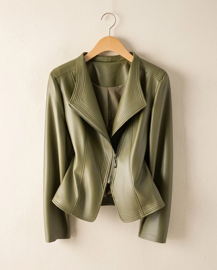 Faux Leather Zip Peplum Jacket