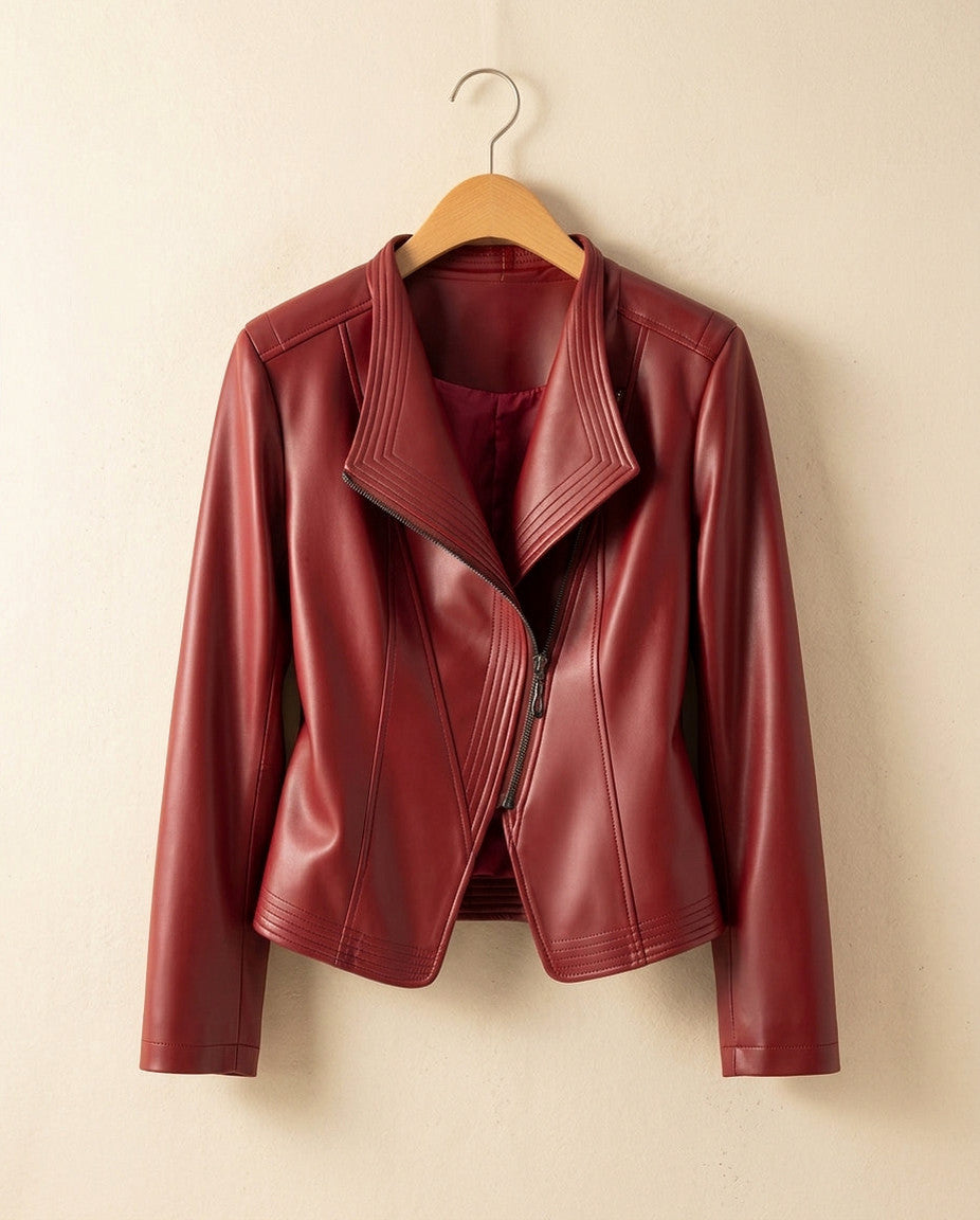Faux Leather Zip Peplum Jacket