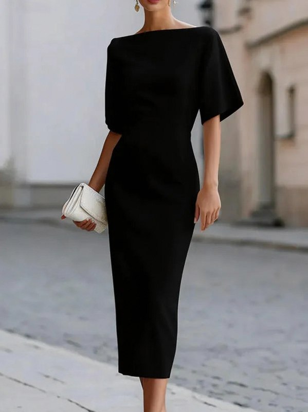 Fitted Boat Neck Midi Dress