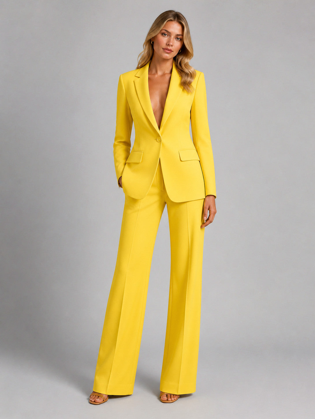 Fitted Long Sleeve Blazer Pants Matching Set