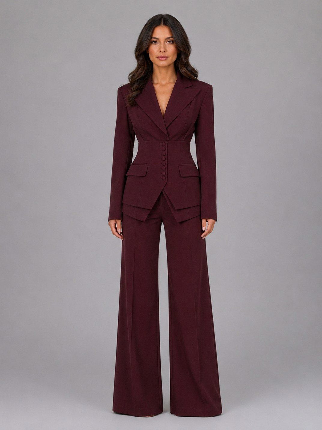Fitted Long Sleeve Wide Leg Pants Two Piece Set