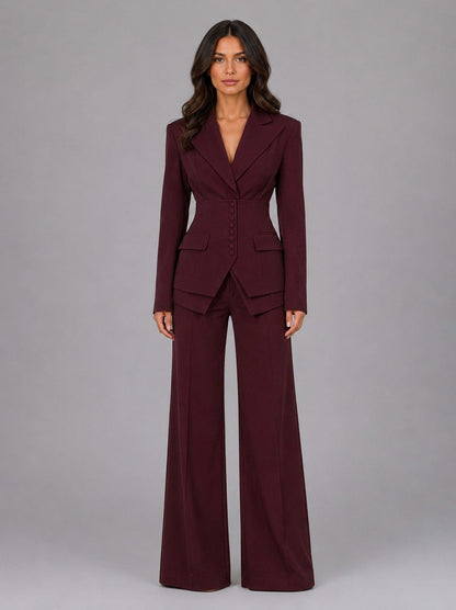 Fitted Long Sleeve Wide Leg Pants Two Piece Set