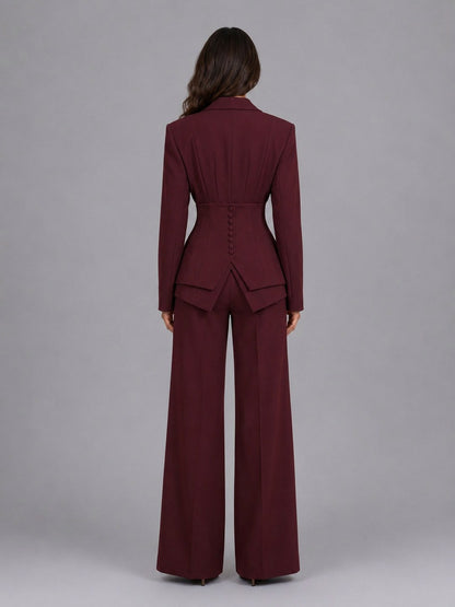 Fitted Long Sleeve Wide Leg Pants Two Piece Set