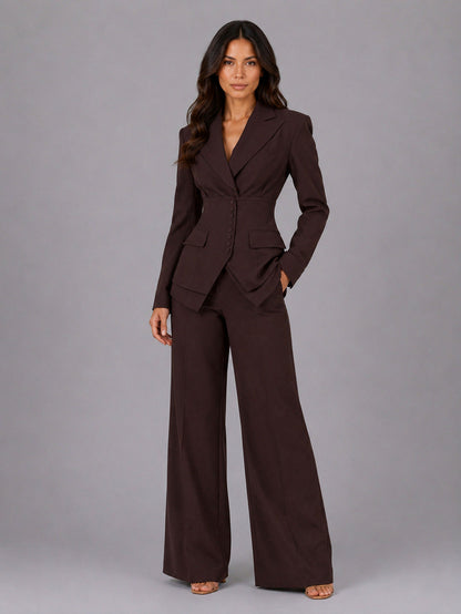 Fitted Long Sleeve Wide Leg Pants Two Piece Set