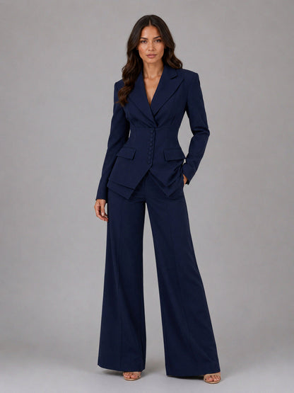 Fitted Long Sleeve Wide Leg Pants Two Piece Set