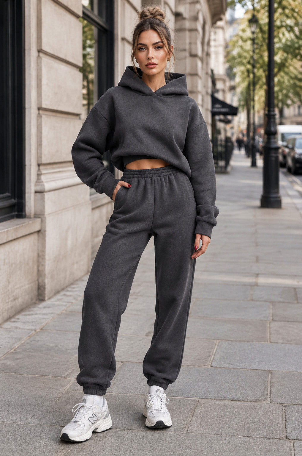 Fleece Cropped Hoodie Matching Set