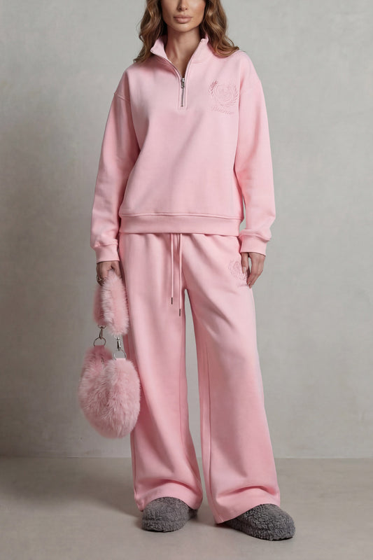 Fleece Half Zip Long Sleeve Two Piece Set