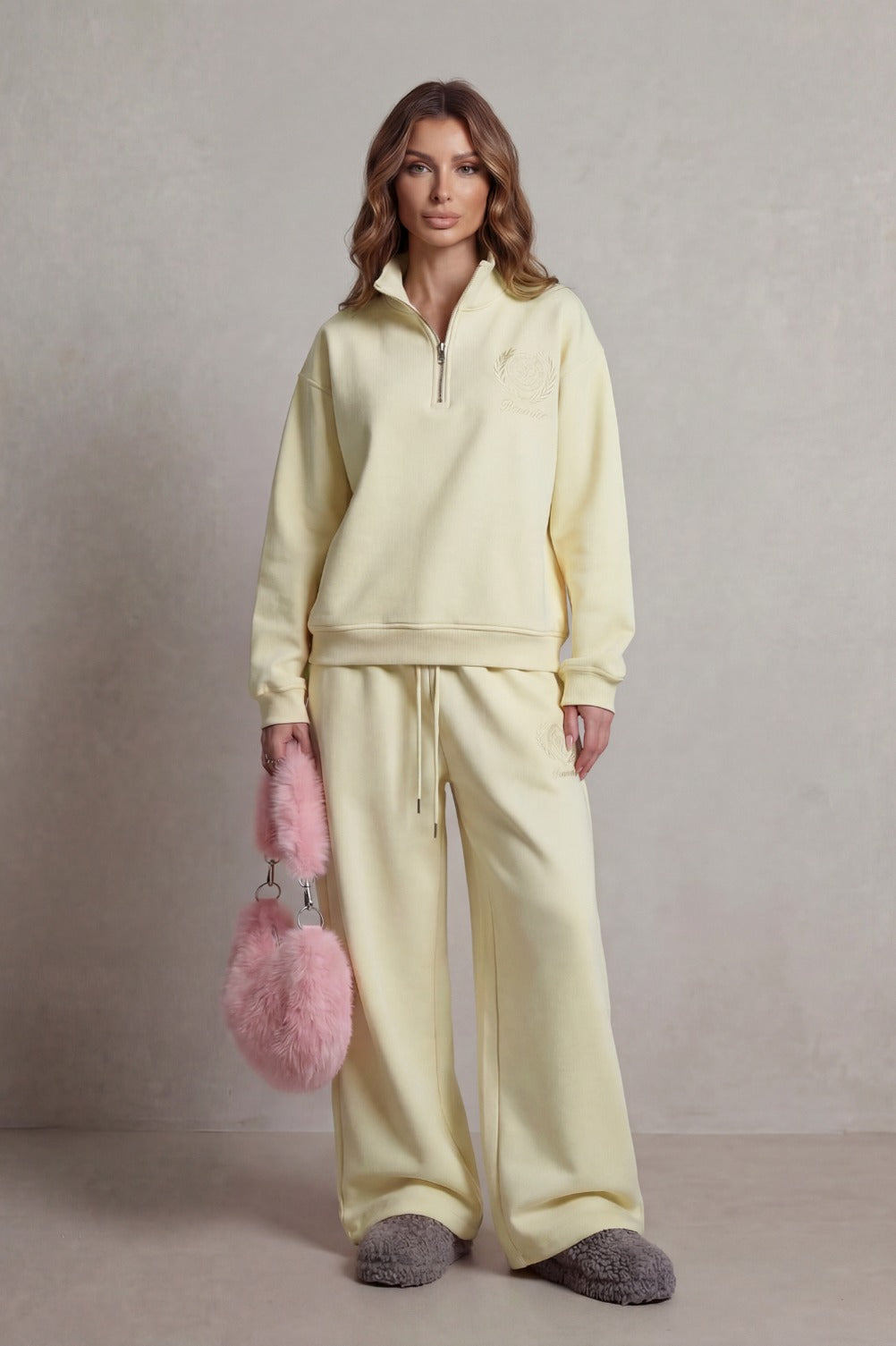 Fleece Half Zip Long Sleeve Two Piece Set