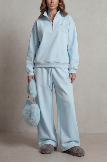 Fleece Half Zip Long Sleeve Two Piece Set