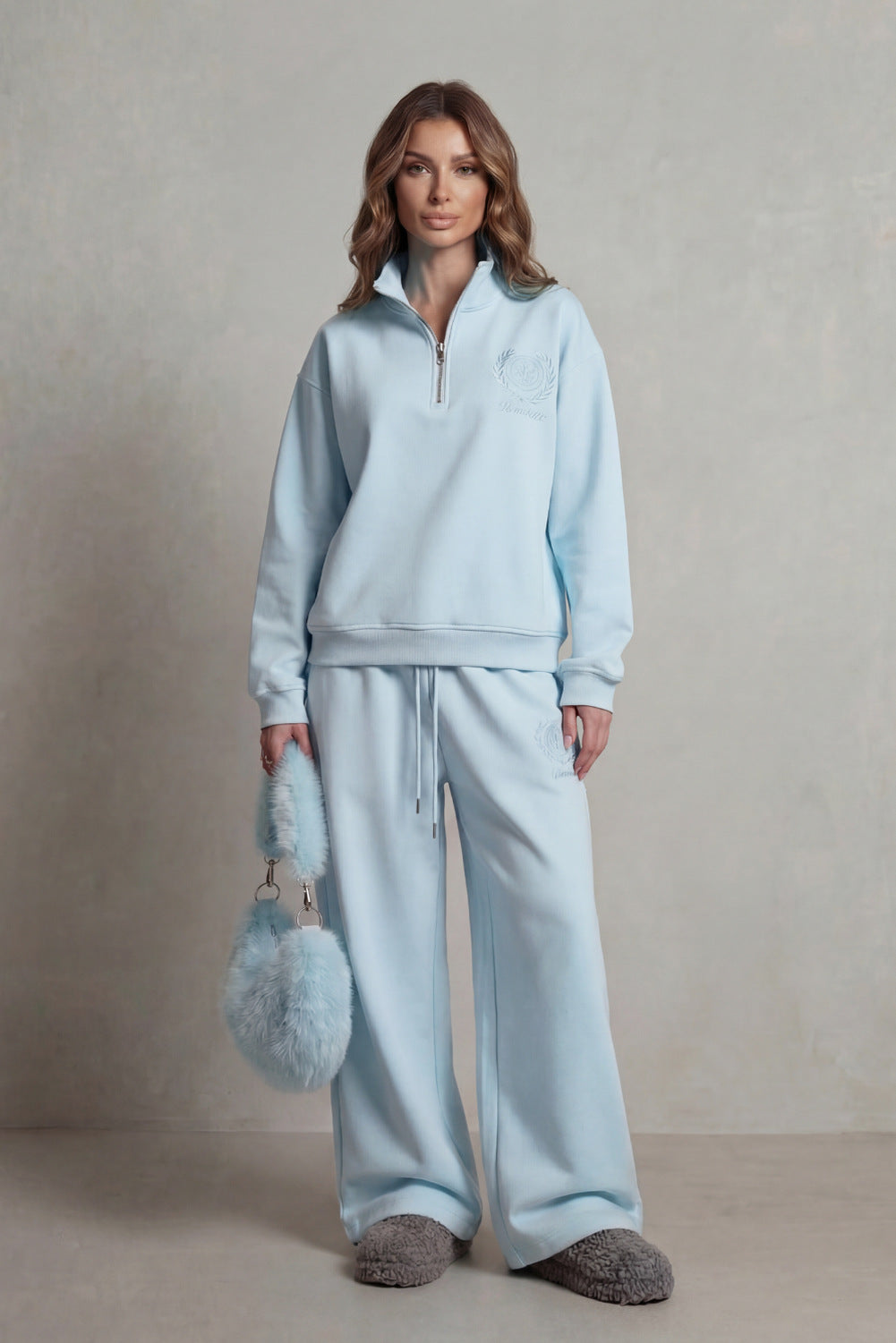 Fleece Half Zip Long Sleeve Two Piece Set