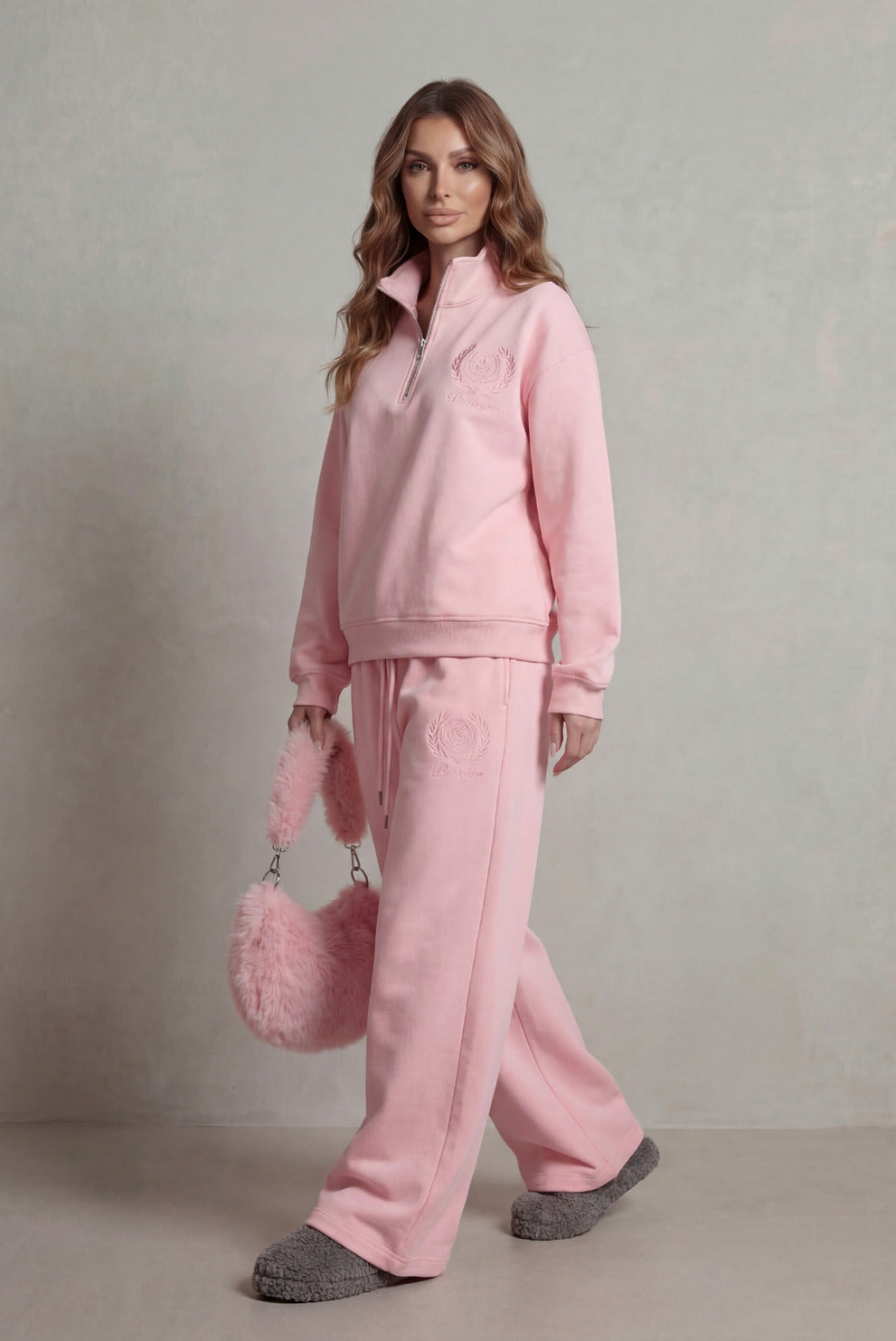 Fleece Half Zip Long Sleeve Two Piece Set