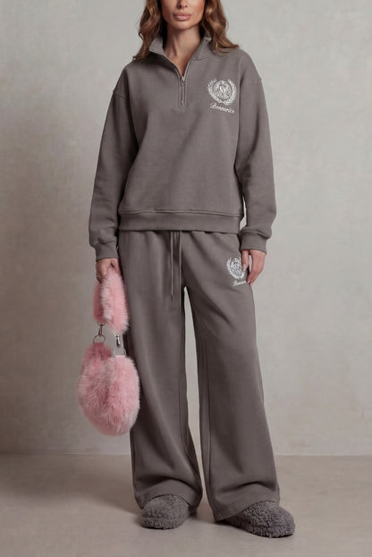 Fleece Half Zip Long Sleeve Two Piece Set