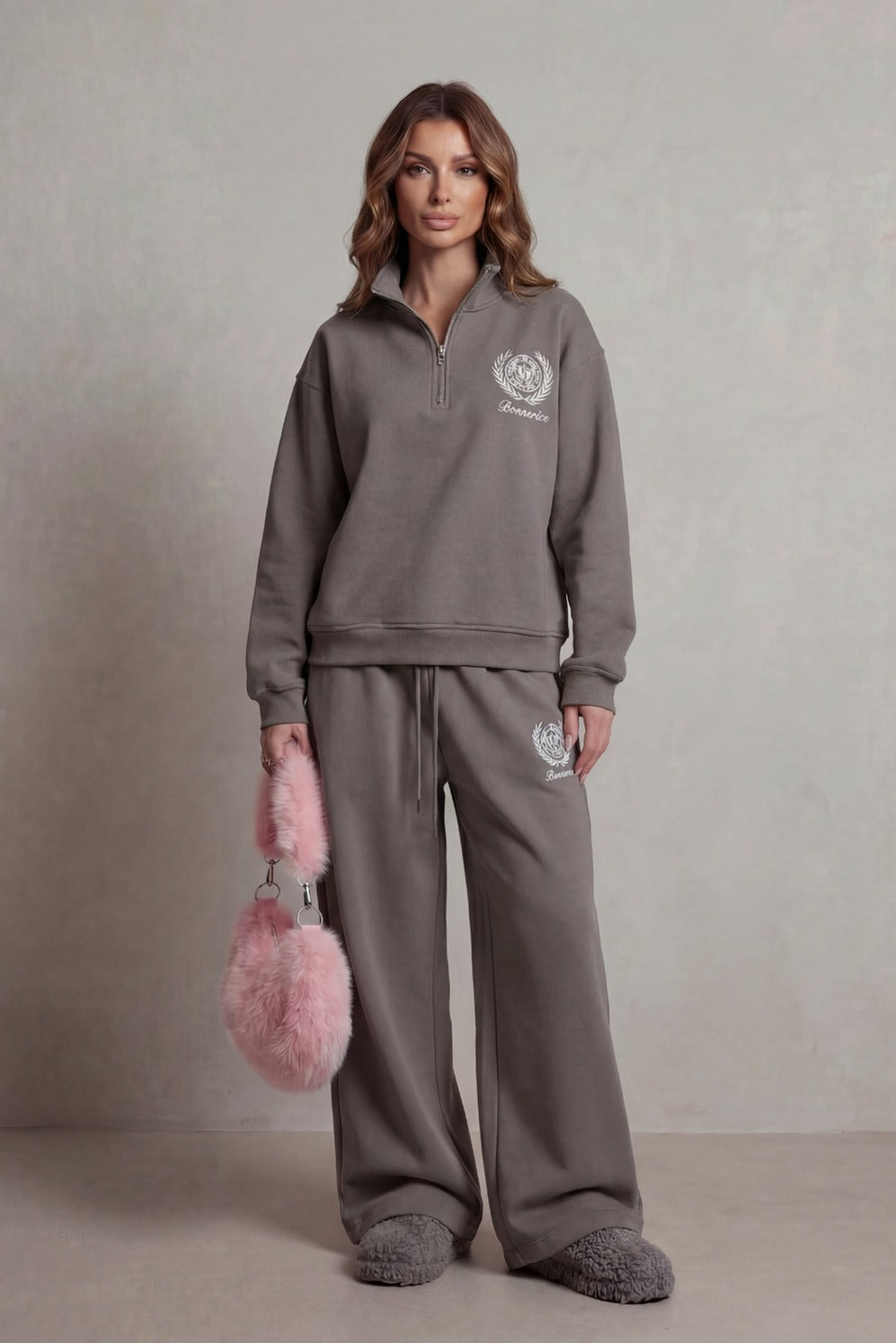 Fleece Half Zip Long Sleeve Two Piece Set