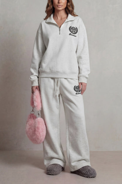 Fleece Half Zip Long Sleeve Two Piece Set