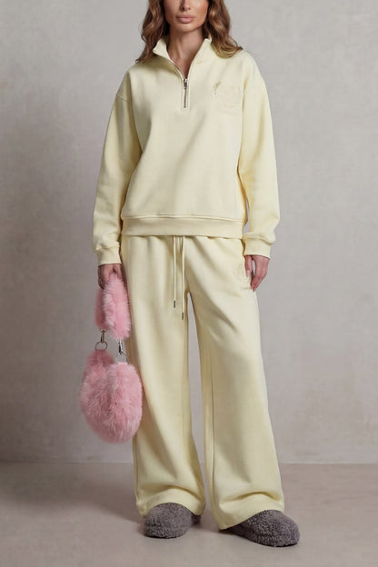 Fleece Half Zip Long Sleeve Two Piece Set