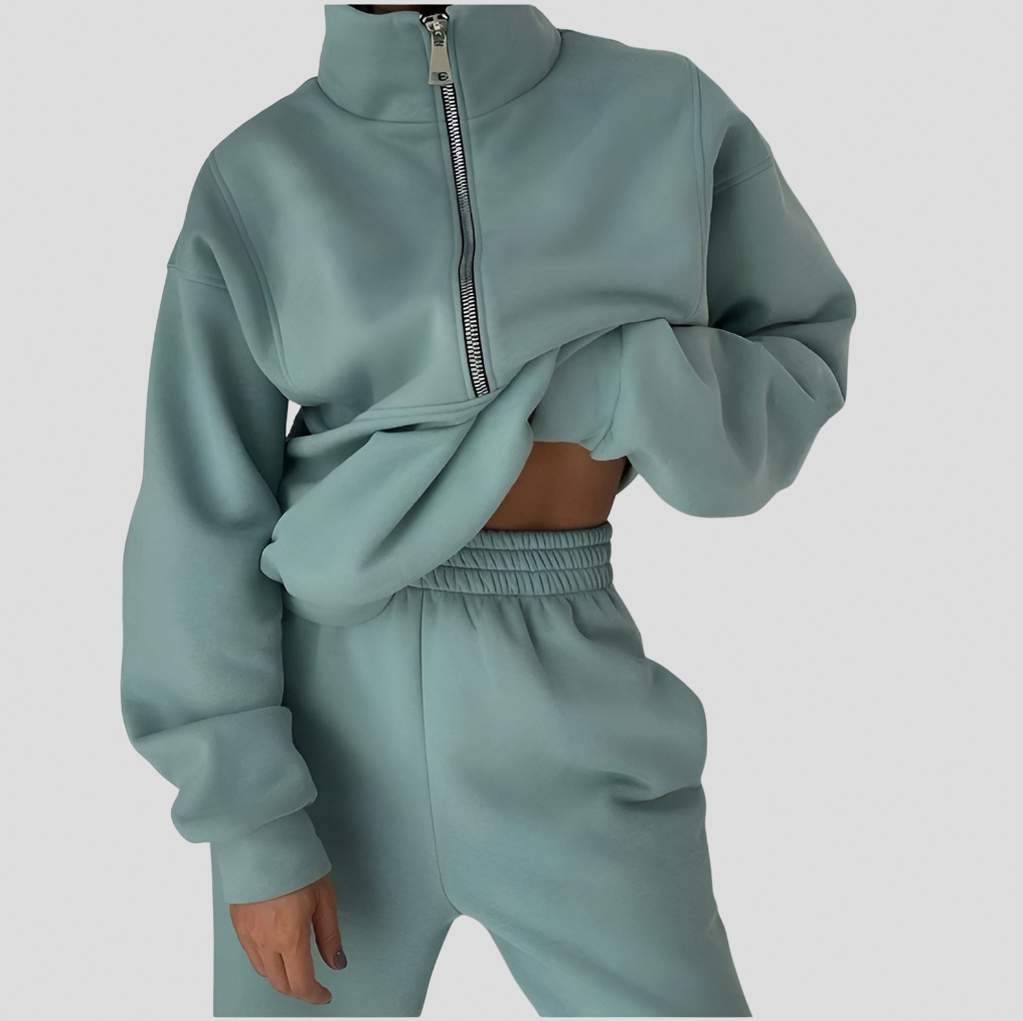 Fleece Half Zip Sweatshirt Two Piece Set