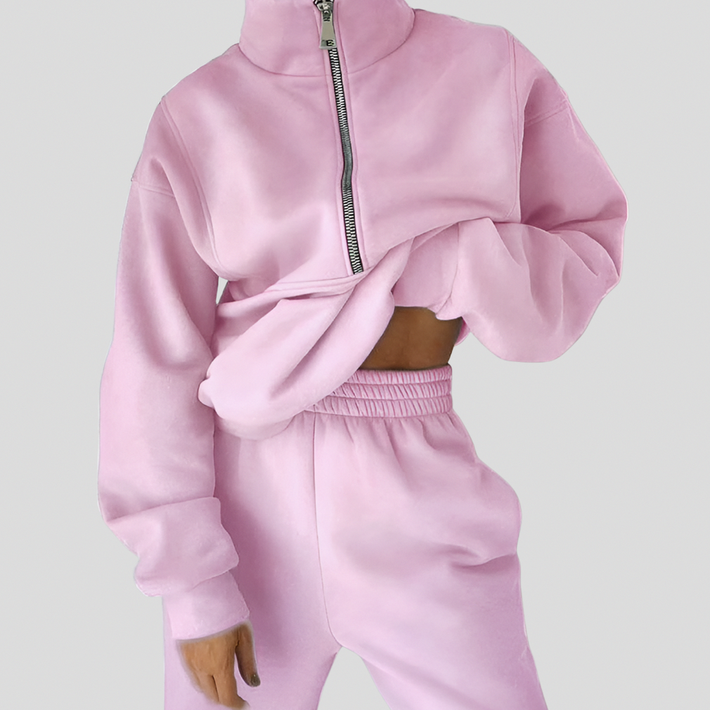Fleece Half Zip Sweatshirt Two Piece Set