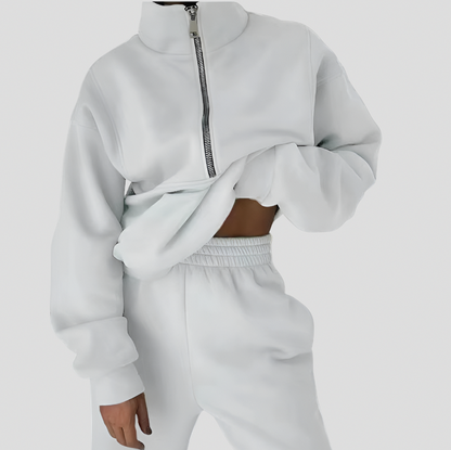 Fleece Half Zip Sweatshirt Two Piece Set
