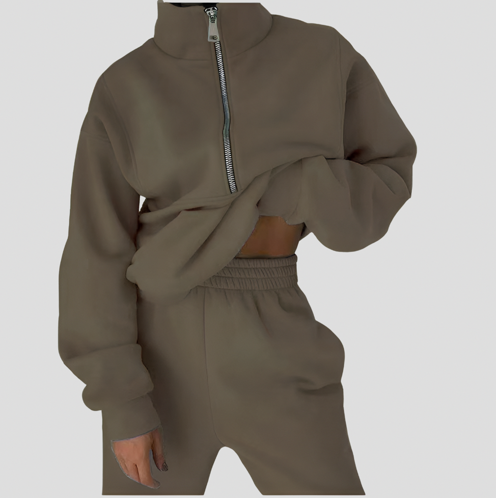 Fleece Half Zip Sweatshirt Two Piece Set