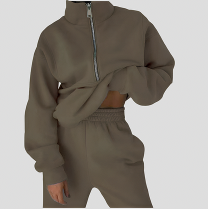 Fleece Half Zip Sweatshirt Two Piece Set