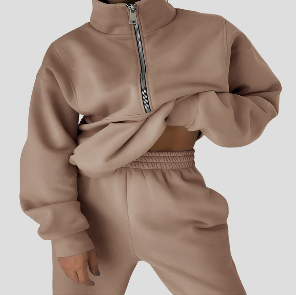 Fleece Half Zip Sweatshirt Two Piece Set