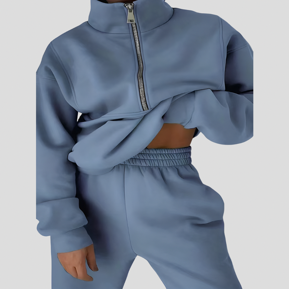 Fleece Half Zip Sweatshirt Two Piece Set