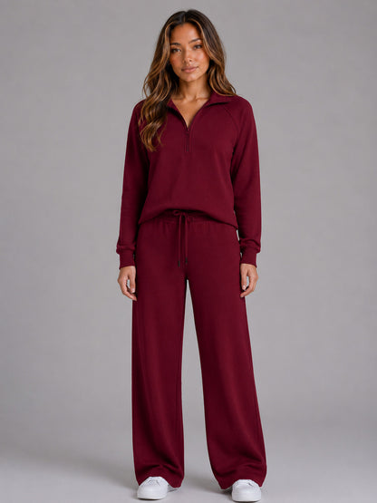 Fleece Half Zip Wide Leg Set