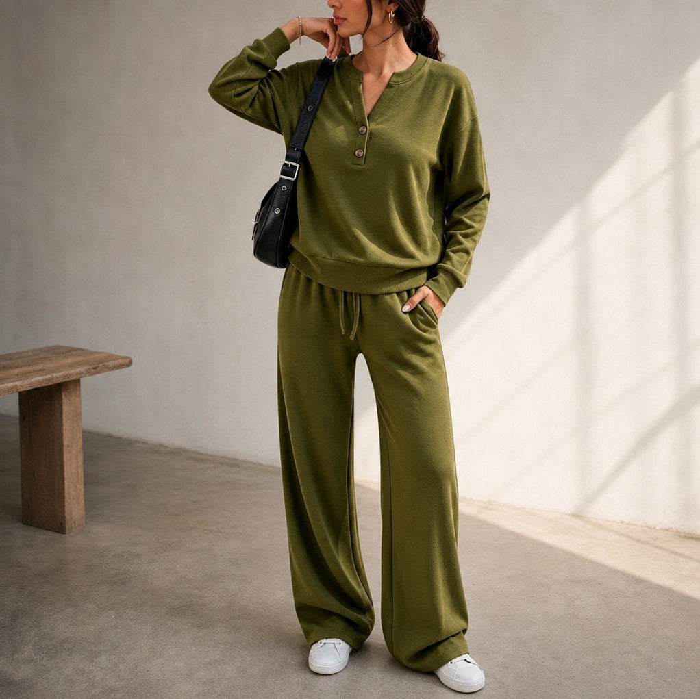 Fleece Henley Long Sleeve Matching Set