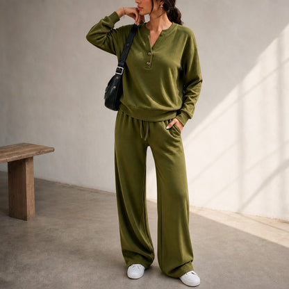 Fleece Henley Long Sleeve Matching Set