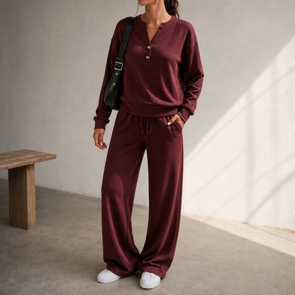 Fleece Henley Long Sleeve Matching Set