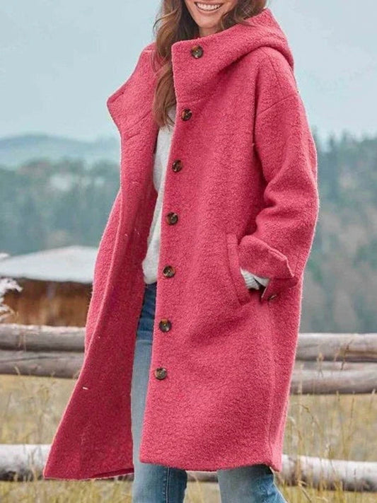 Fleece Hooded Button Front Coat
