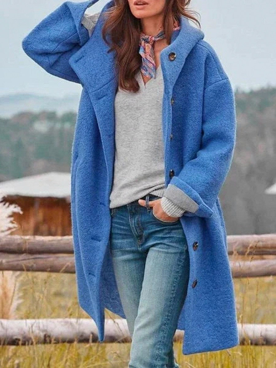 Fleece Hooded Button Front Coat