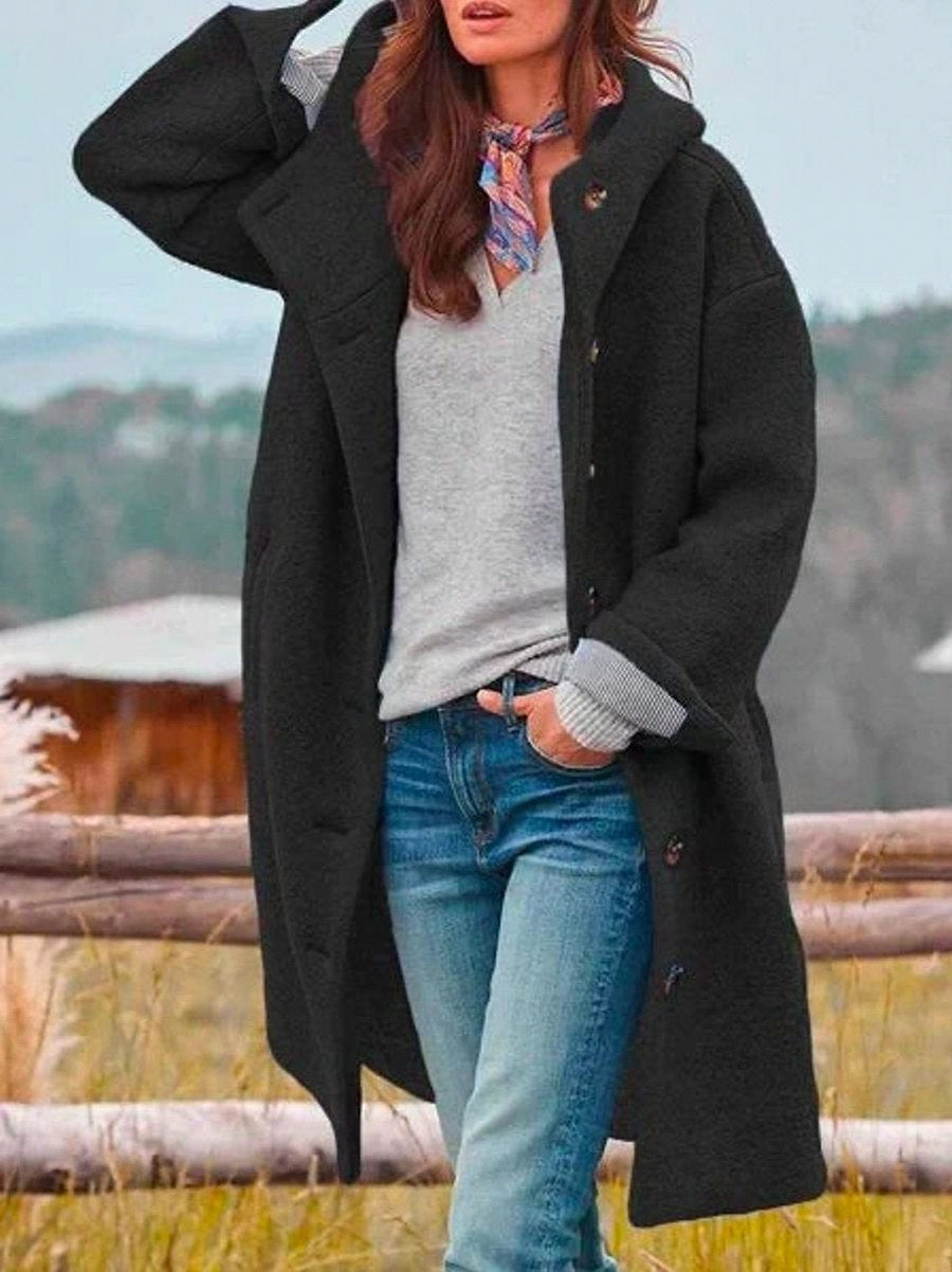 Fleece Hooded Button Front Coat